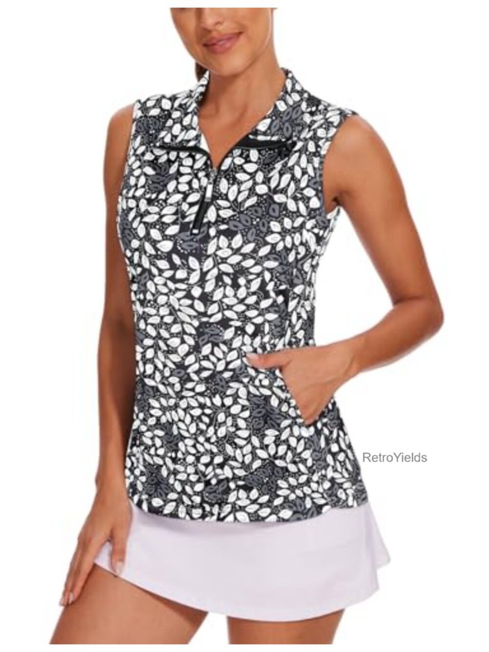 Sleeveless Golf Shirt with Pockets Women's Athletic Zip Up Top